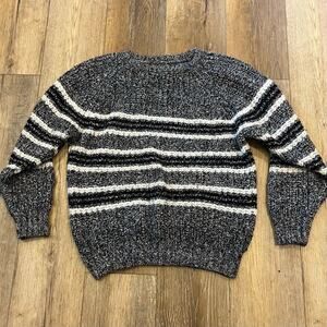 VTG 90s Concrete Chunky Knit Sweater Mens L Black Striped Wool Blend Grandpa Dad